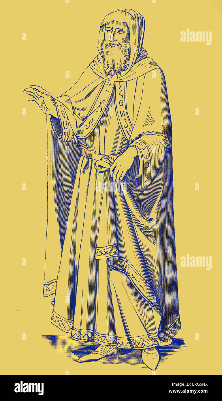 Costume di un quattordicesimo secolo italiano ebreo, riprodotto da un dipinto di Sano di Pietro. L'italiano pittore e miniatore, 1406 - 1481. Foto Stock