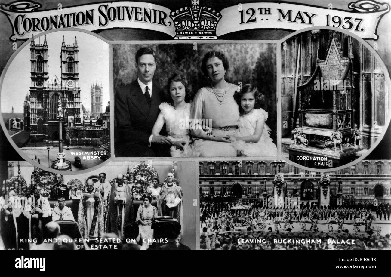 Incoronazione Souvenir della famiglia reale, 1937. Incoronazione cartolina ricordo, 12 maggio 1937. Mostra il Re Giorgio VI e la regina Foto Stock