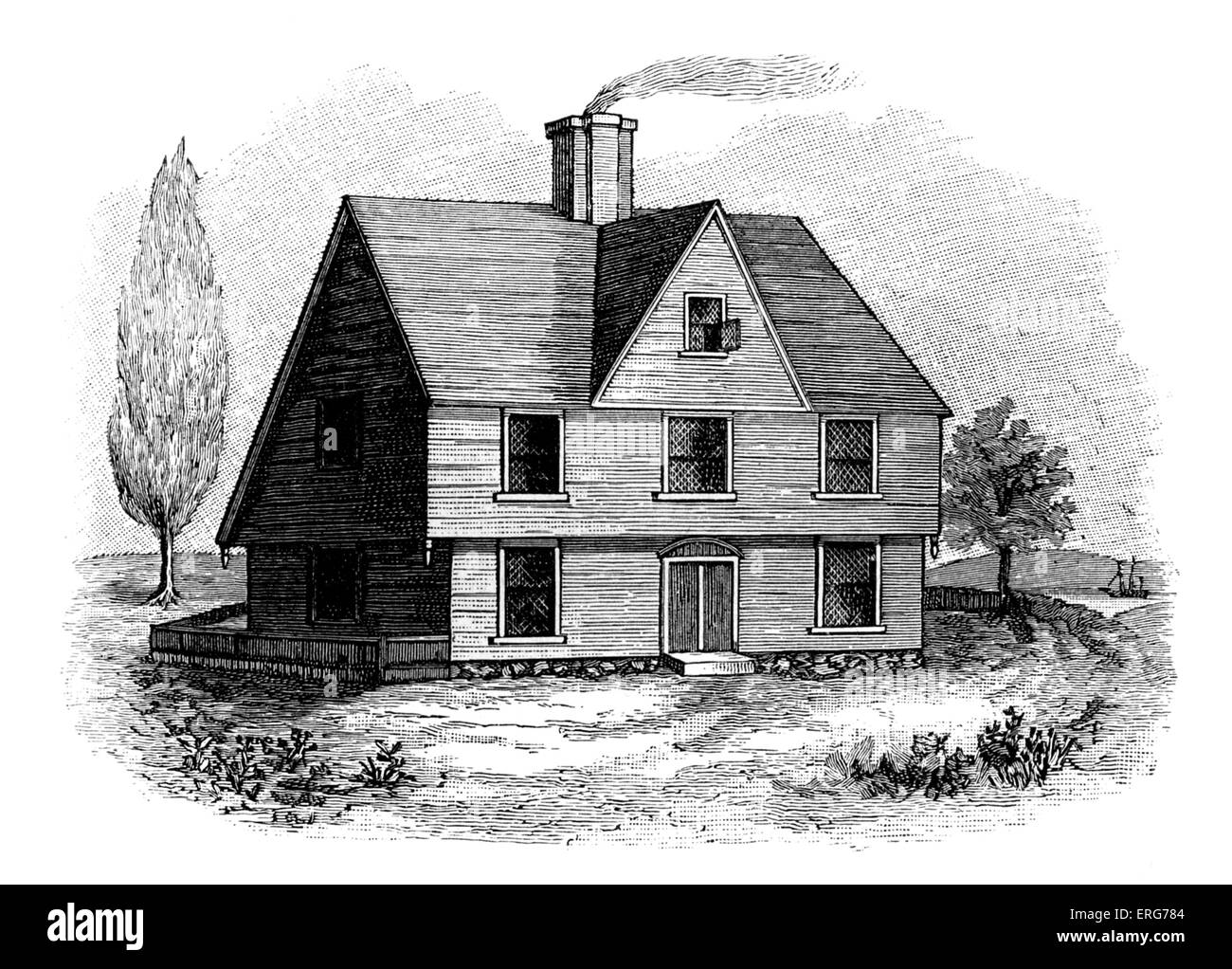 "Allyn House di New Plymouth'. Questa casa è stata costruita nella colonia di Plymouth dal Pellegrino padri, ma fu demolita nel 1826. Foto Stock