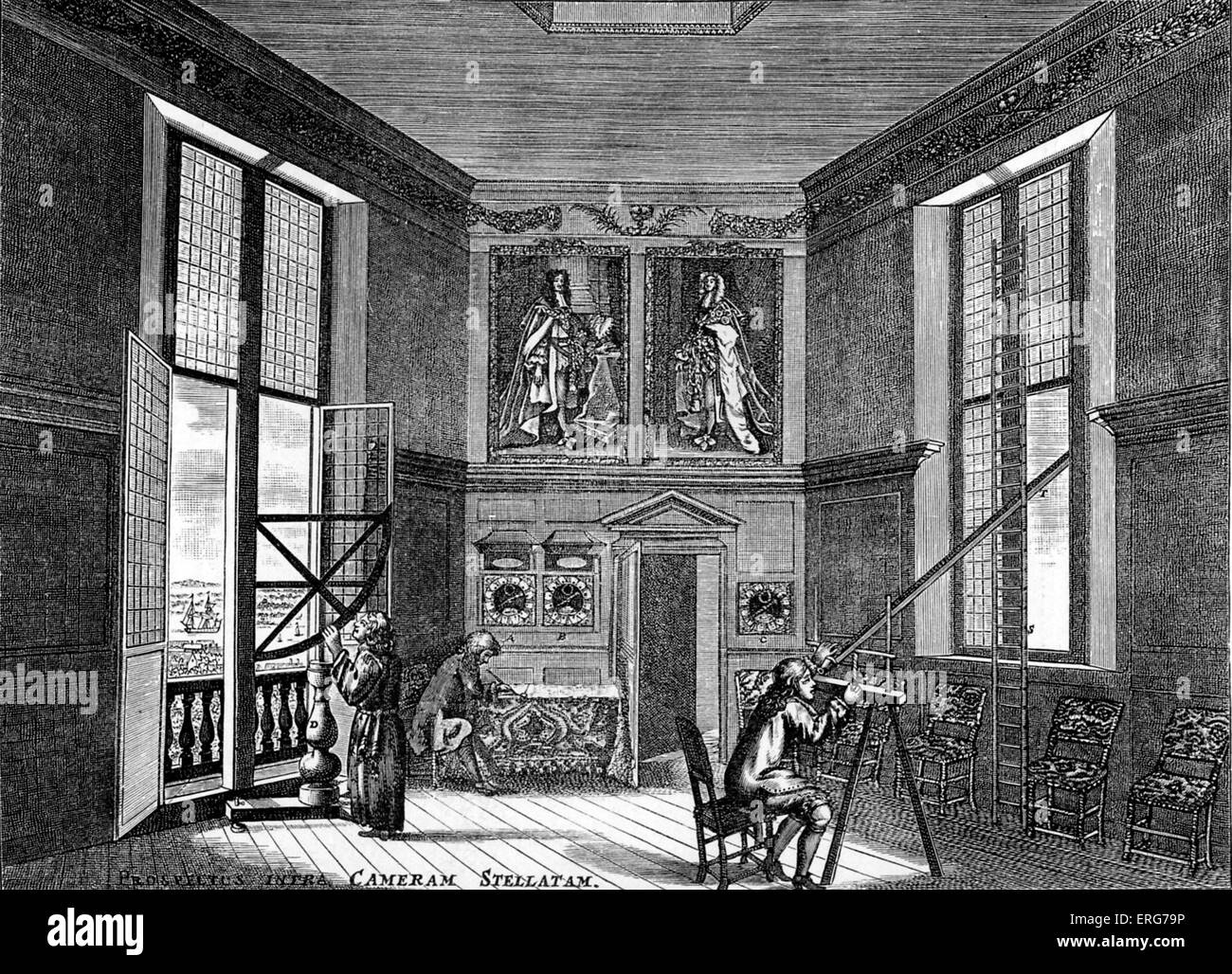 La vecchia camera di osservazione, Greenwich, dopo una incisione creato sotto la direzione dell'astronomo, John Flamsteed. Flamsteed Foto Stock