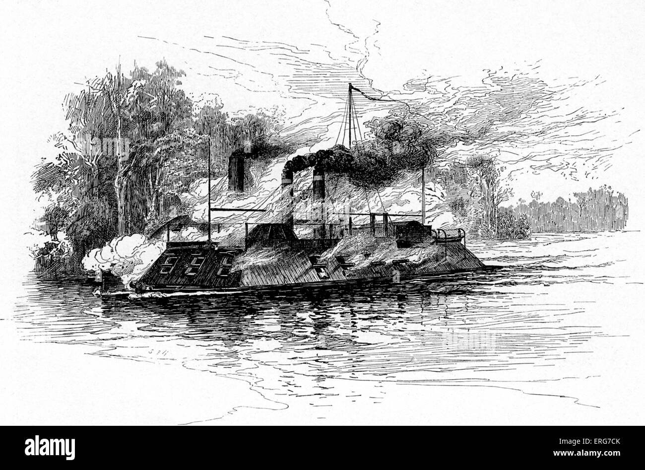 CSS Arkansas a fianco di USS Carondelet il 15 luglio 1862, durante la Guerra Civile Americana di Frank H. Schell e Thomas Hogan dopo un Foto Stock