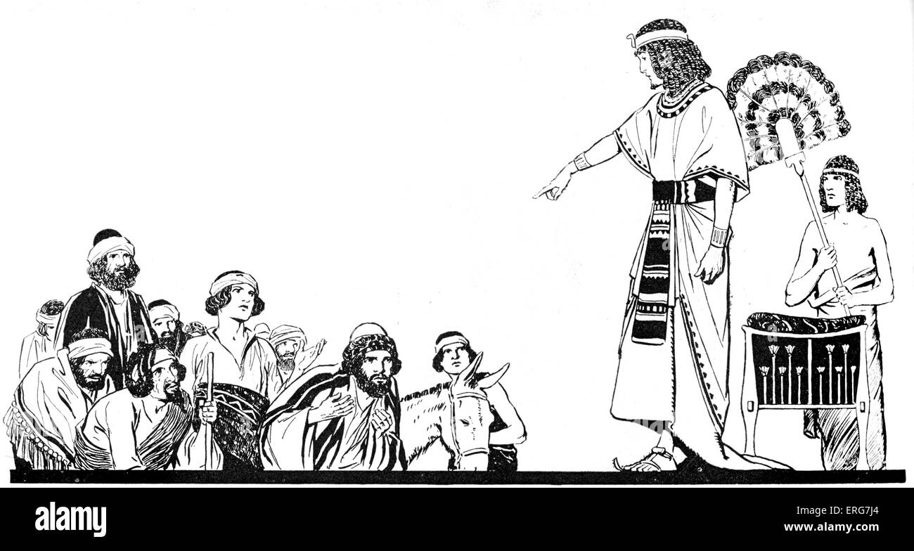 Giuseppe e i suoi fratelli - scena biblica. Undicesimo figlio di Giacobbe. I fratelli di Giuseppe portare il figlio più giovane Benjamin a lui in Foto Stock