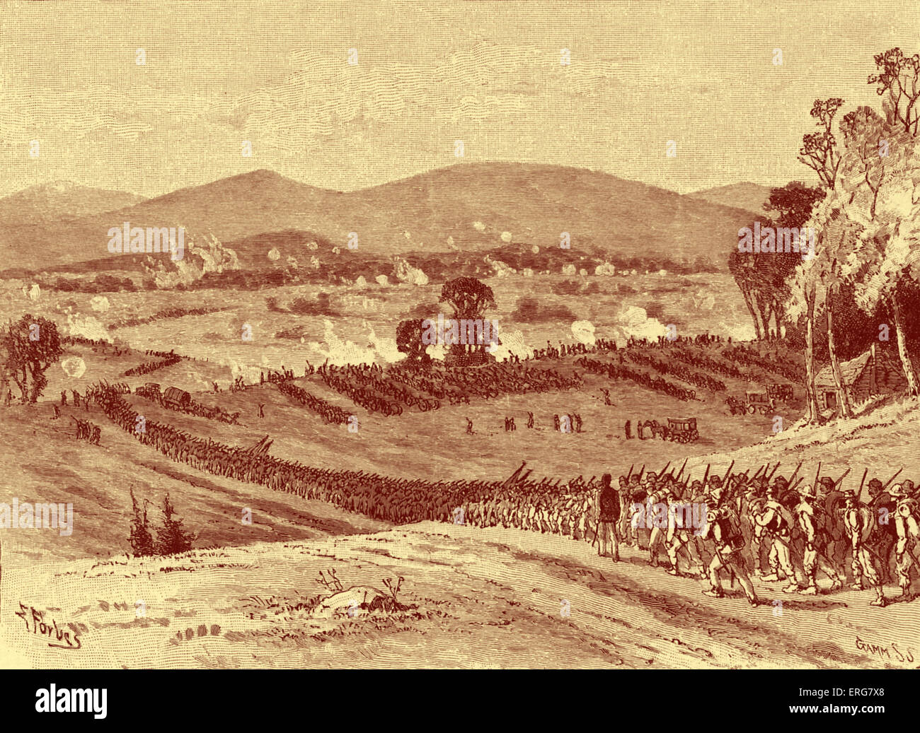 Battaglia di Cross Keys - La Guerra civile americana. 10 giugno 1862, Rockingham County, Virginia, USA. Parte dell esercito confederato principali Foto Stock