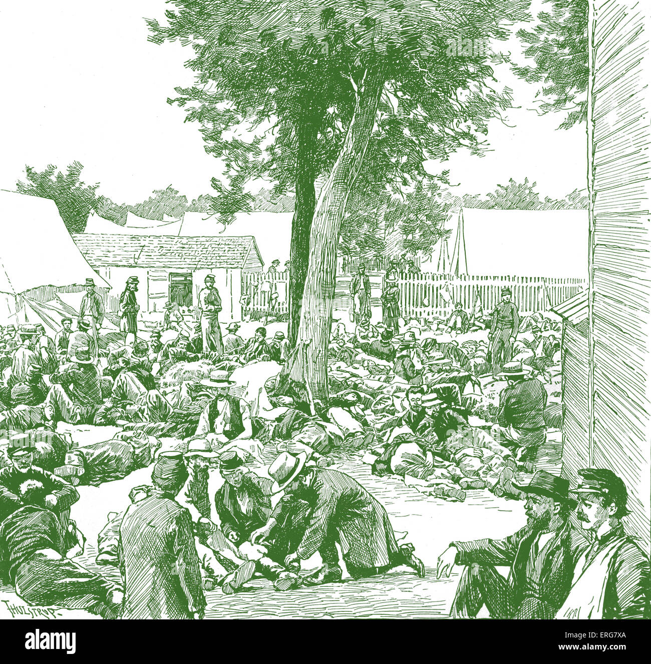 Unione ospedale da campo - la Guerra Civile Americana. Prima dell'armata di ritiro il 30 giugno 1862 dopo la sconfitta nella battaglia di Gaine 's mulino in Hanover County, Virginia, USA. Foto Stock