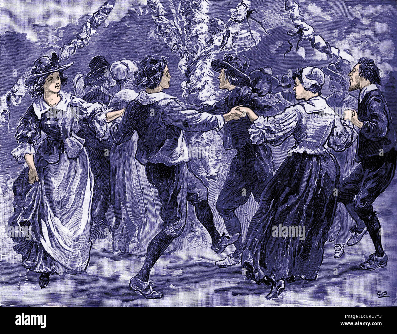 Ballando intorno il Maypole, seconda metà del XVII secolo. Foto Stock