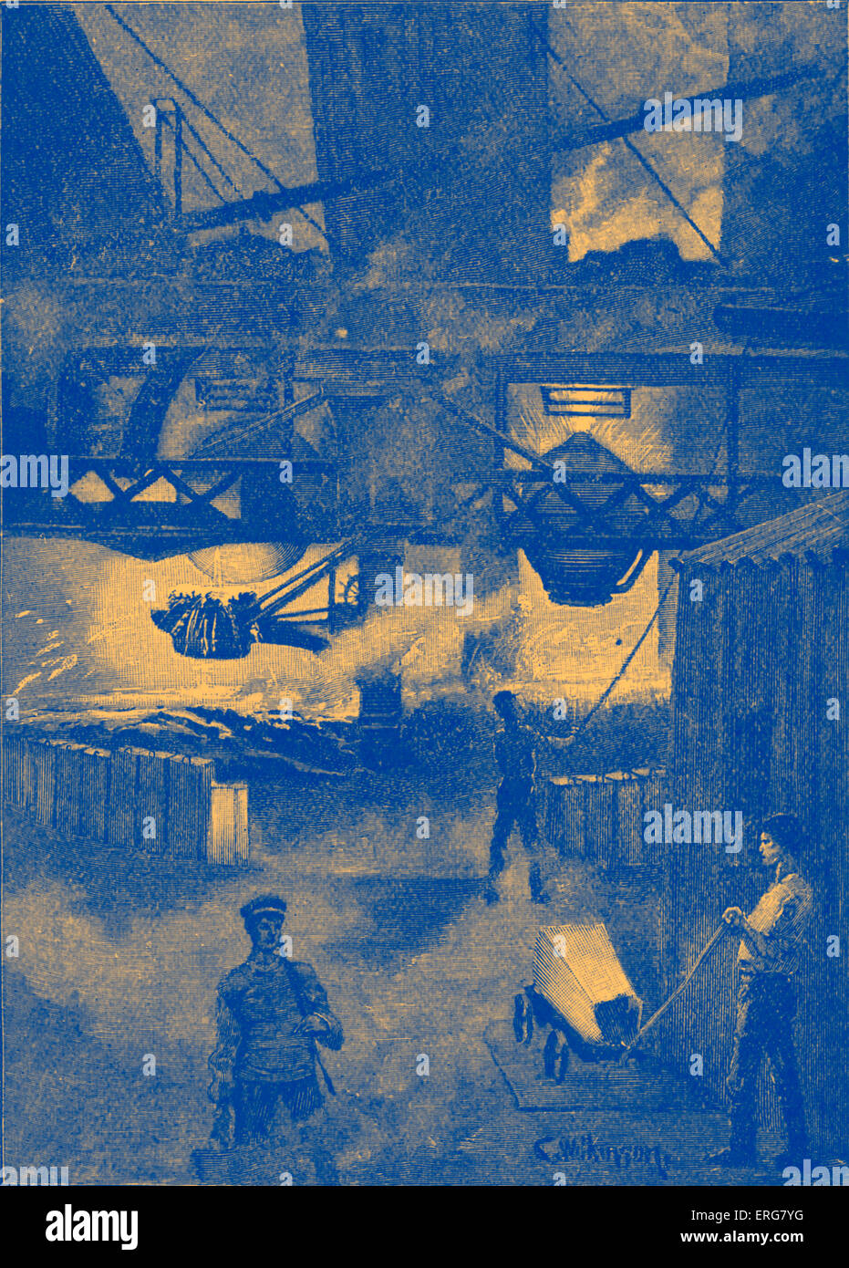 Processo di Bessemer presso British Steel Works - XIX secolo. Primo poco costoso processo industriale per la produzione di massa di acciaio Foto Stock