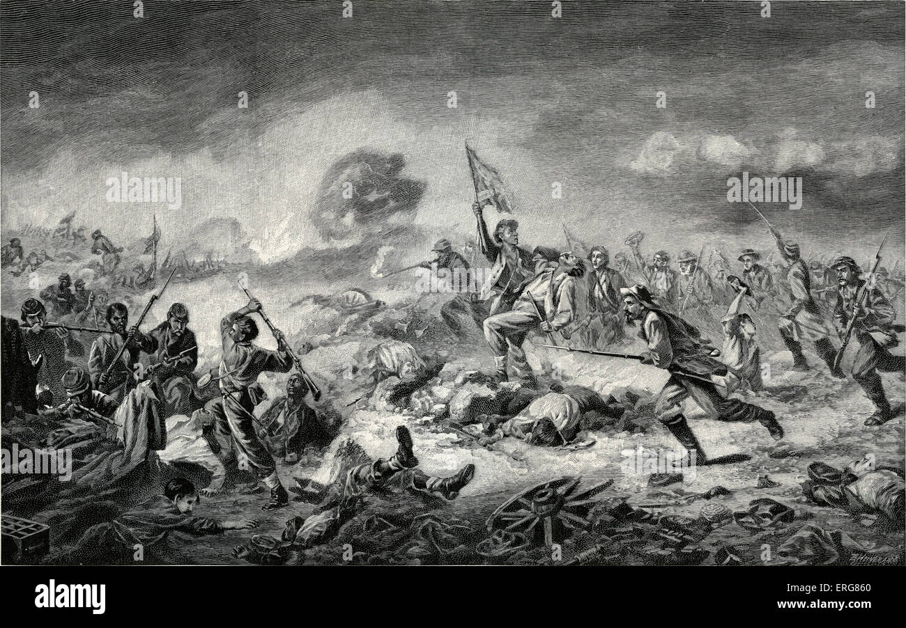 La battaglia del Cratere, la Guerra Civile Americana, 30 luglio 1864, durante l'assedio di Pietroburgo, Virgina. Dopo un dipinto ad olio. Foto Stock