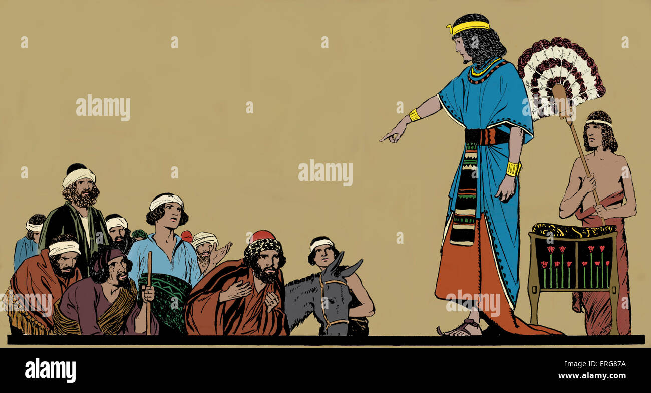 Giuseppe e i suoi fratelli - scena biblica. Undicesimo figlio di Giacobbe. I fratelli di Giuseppe portare il figlio più giovane Benjamin a lui in Foto Stock