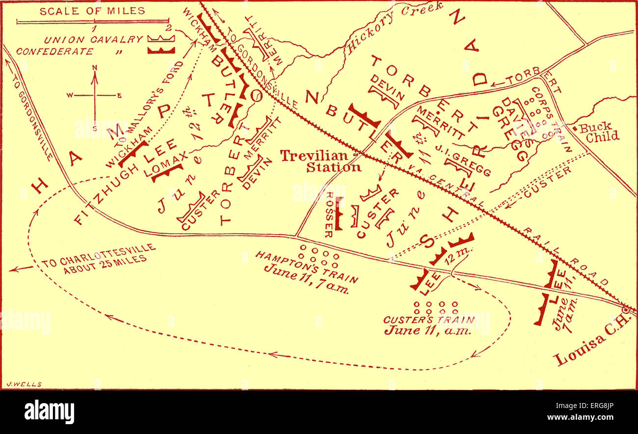 Battaglia di stazione Travellian mappa - La Guerra civile americana. Battaglia fough come parte di Ulysses S. Grant's Overland campagna contro Foto Stock