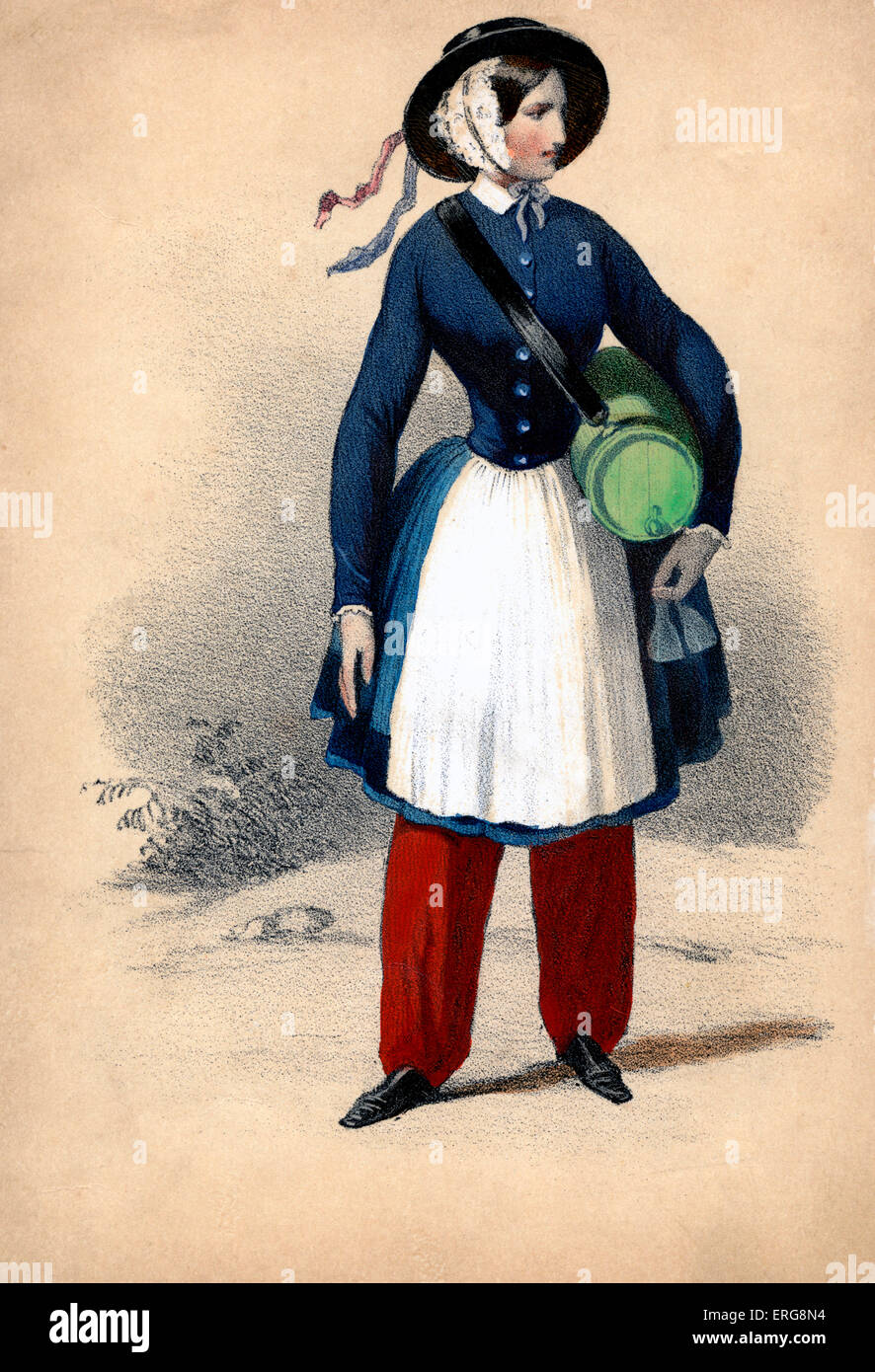 Vivandière: XIX secolo francese attaccata al militare reggimenti, la vendita di vino per le truppe e lavorando in mense (anche Foto Stock