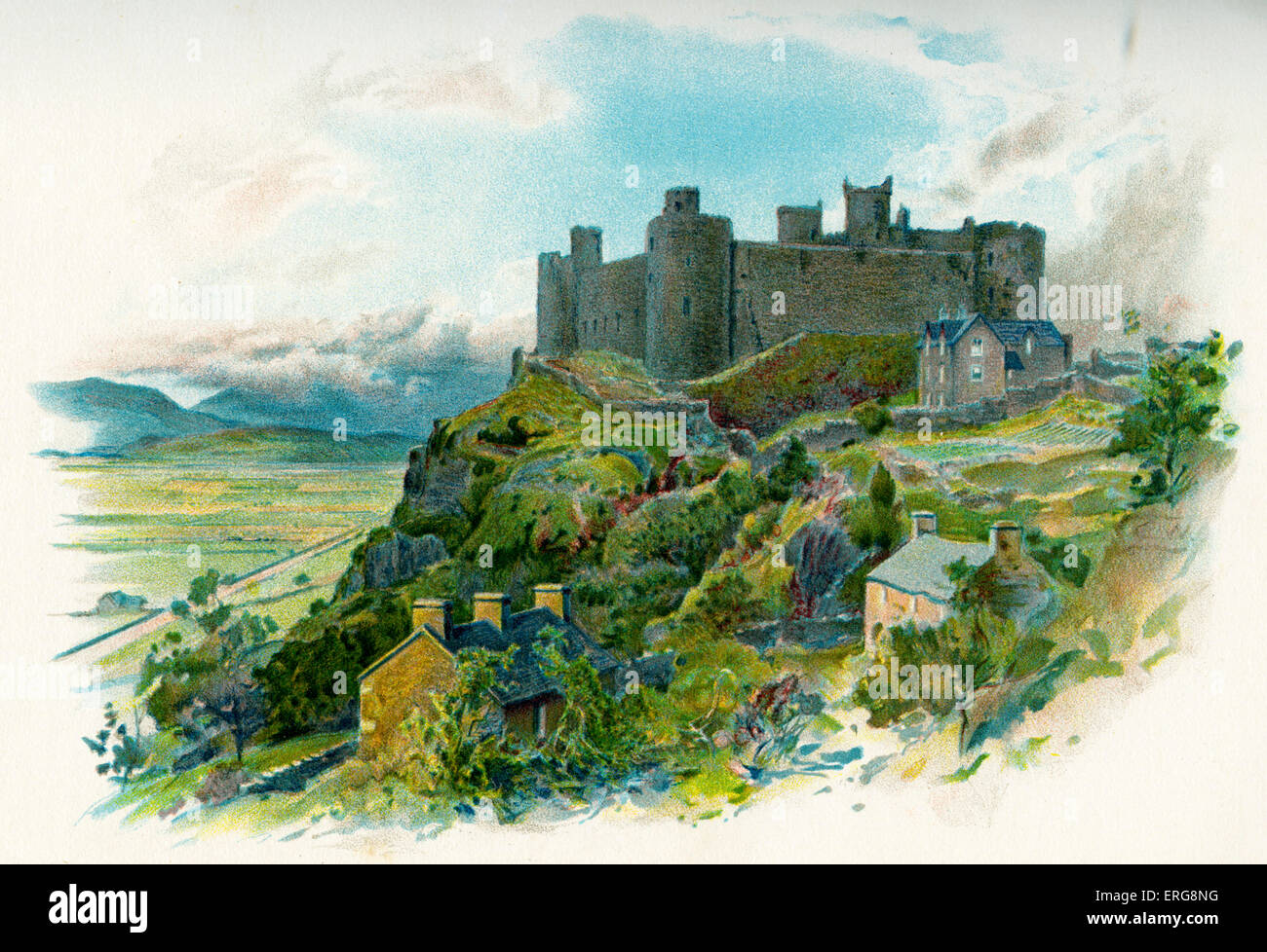 Harlech Castle in Gwynedd, il Galles del Nord. Costruito da Re Edoardo I durante la conquista del Galles, del XIII secolo. Foto Stock