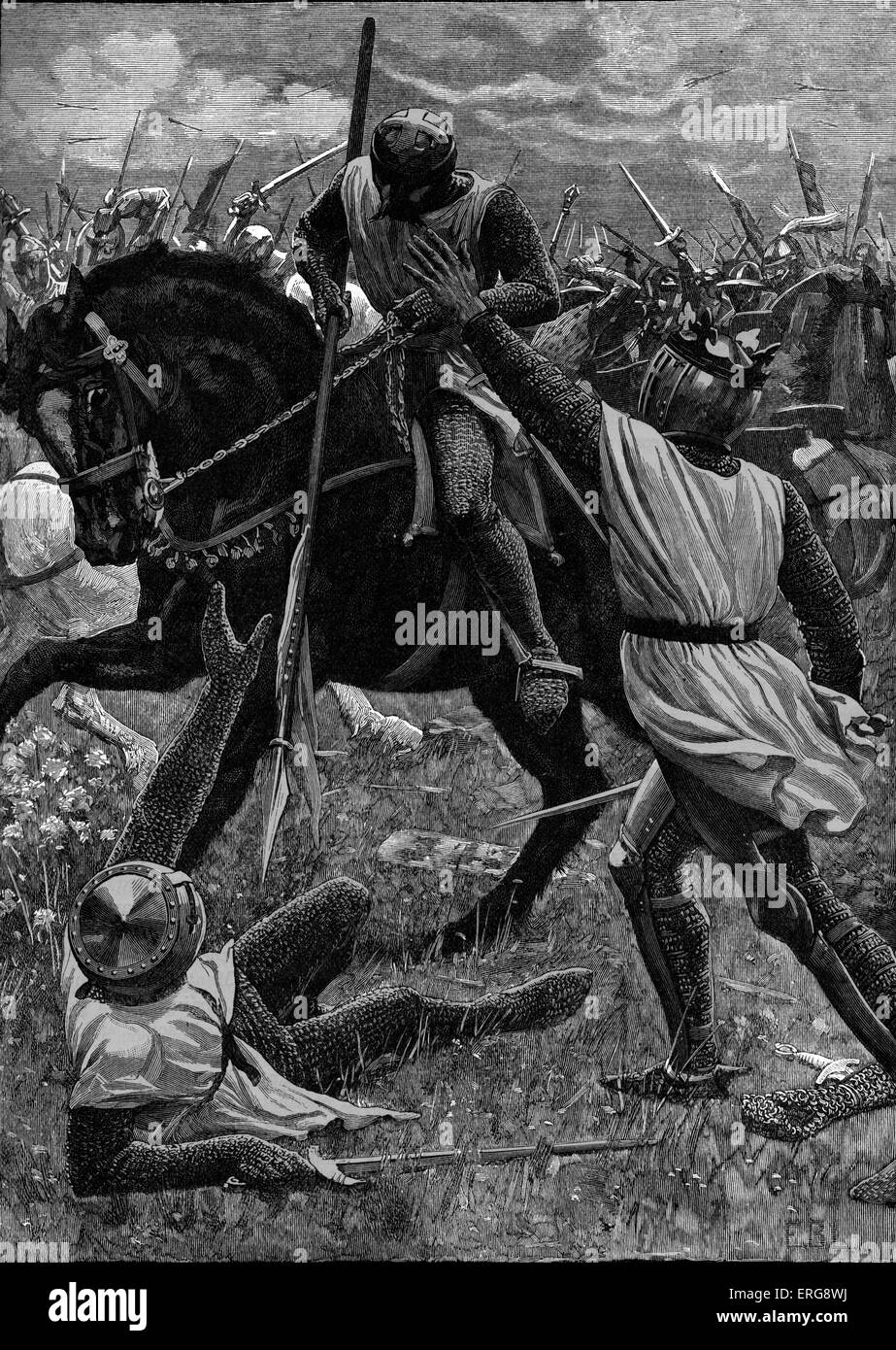Battaglia di Evesham, 12 agosto 1265. Il re Enrico III in pericolo. Durante la seconda baroni della guerra". La sconfitta di Simon de Montfort, Conte di Foto Stock