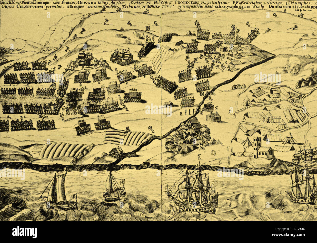 La battaglia di Dunbar, 1650. Xvii secolo piano di Payne Fisher, conservate nel 'Sutherland' Clarendon. La battaglia di Dunbar (3 Foto Stock