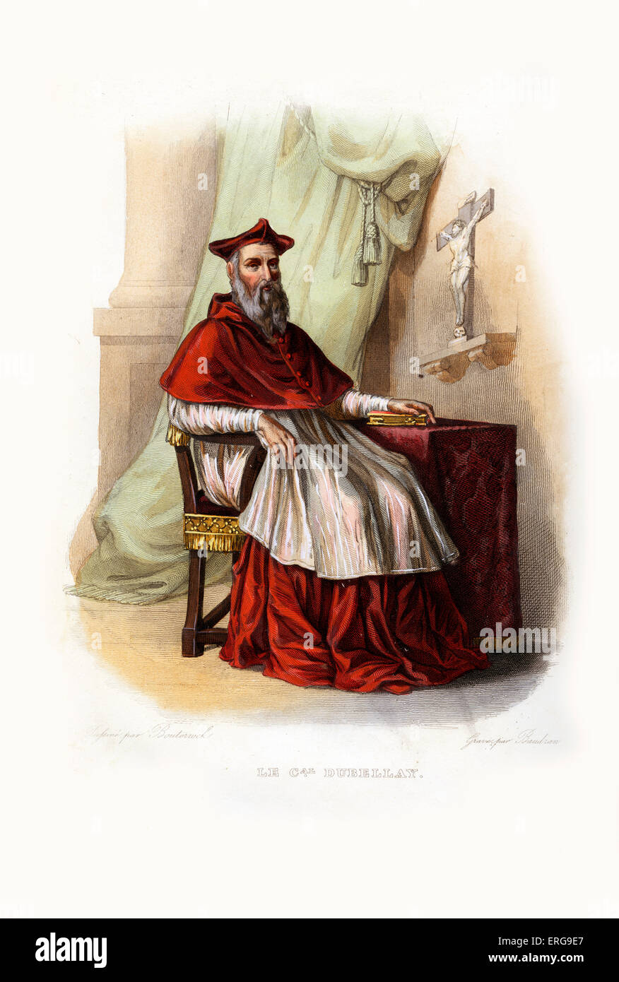 Jean du Bellay. Il cardinale francese e diplomatico. C. 1492-1560. Incisione di Baudran, c.1846 Foto Stock