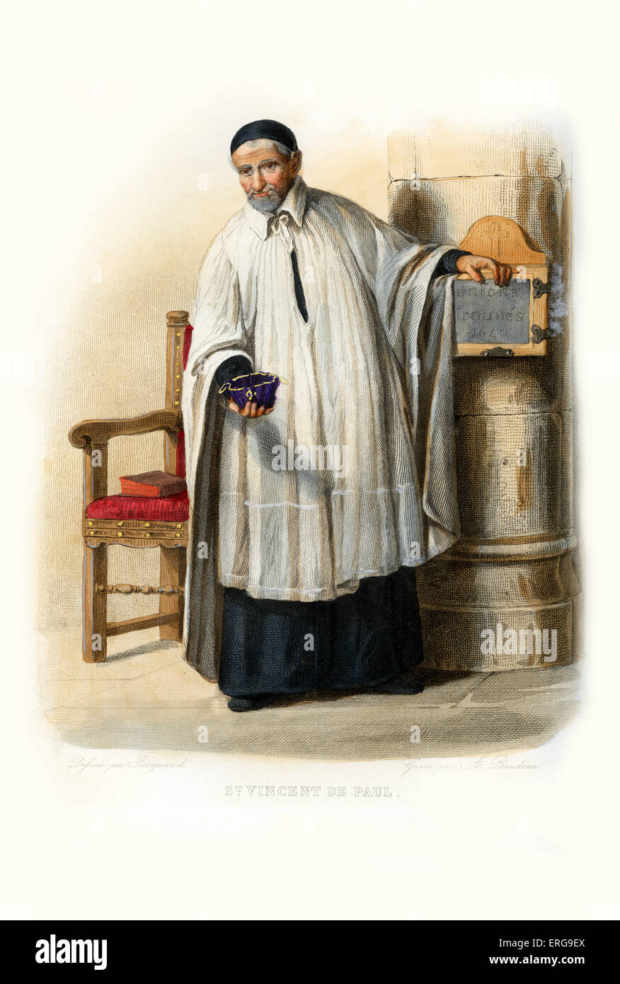Saint Vincent de Paul. Il francese sacerdote cattolico dedicata al servizio dei poveri. 1581-1660. Incisione di A. Baudran, c.1846 Foto Stock