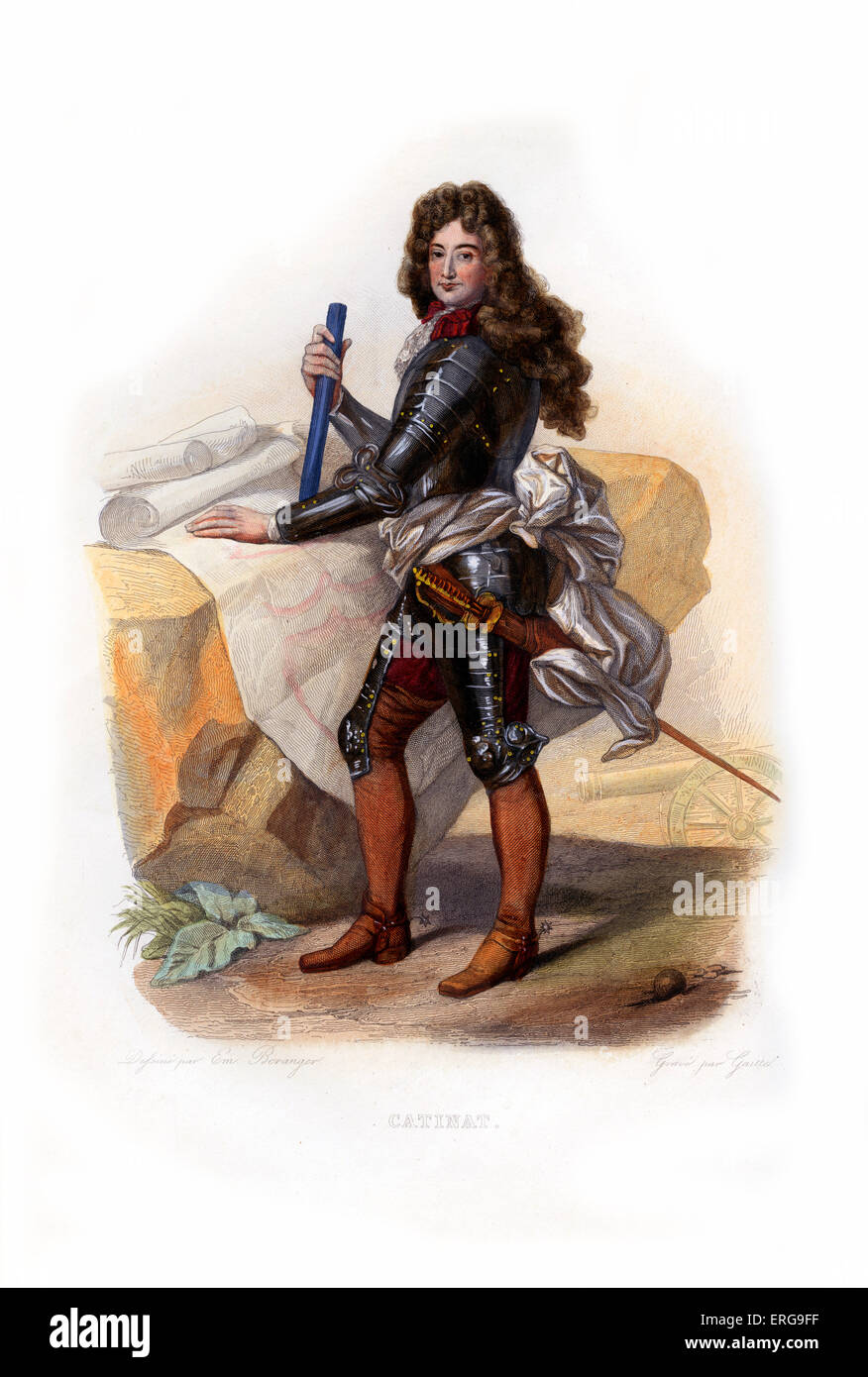Nicolas Catinat. French comandante militare e il Maresciallo di Francia sotto Luigi XIV. 1637-1712. Incisione di Gaitte.c.1845 Foto Stock