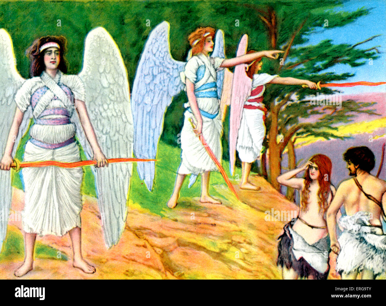 Adamo ed Eva espulsi dall'Eden - dopo la illustrazione di J James Tissot. Il Vecchio Testamento, il libro della Genesi. JJT: pittore francese, Foto Stock