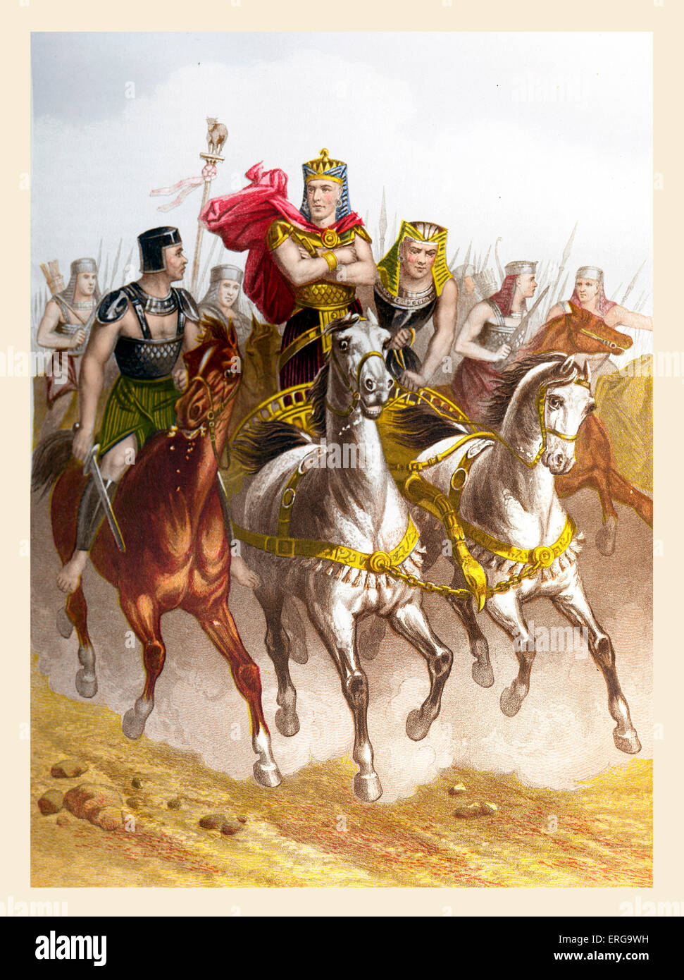 Il faraone nel perseguimento degli Israeliti come essi lasciare l'Egitto. Illustrazione al libro dell Esodo, 14,5 - 7. Mosè conduce la Isralites Foto Stock