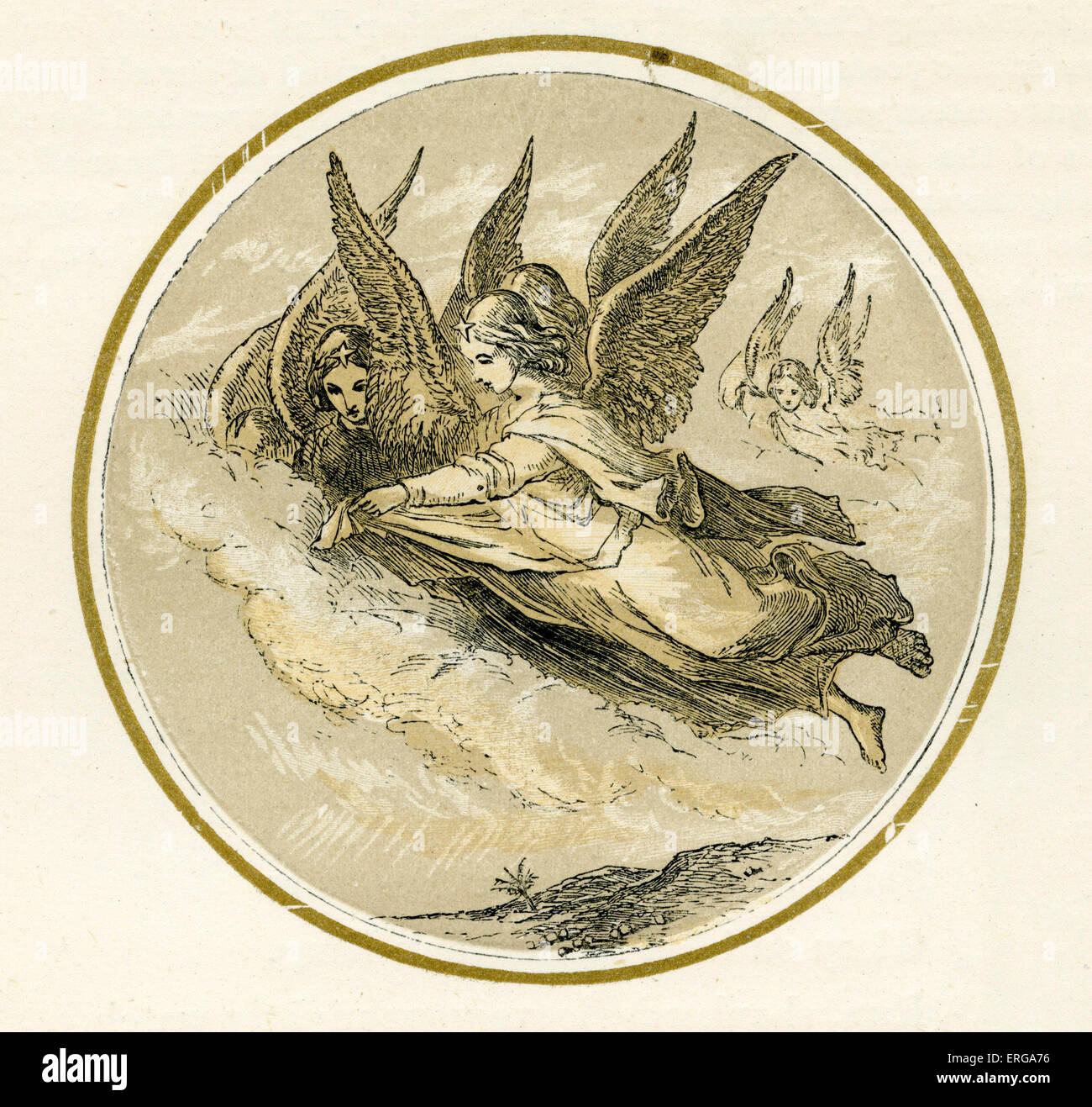 Gli angeli di natale - illustrazione di Birket Foster, 1872. Foto Stock