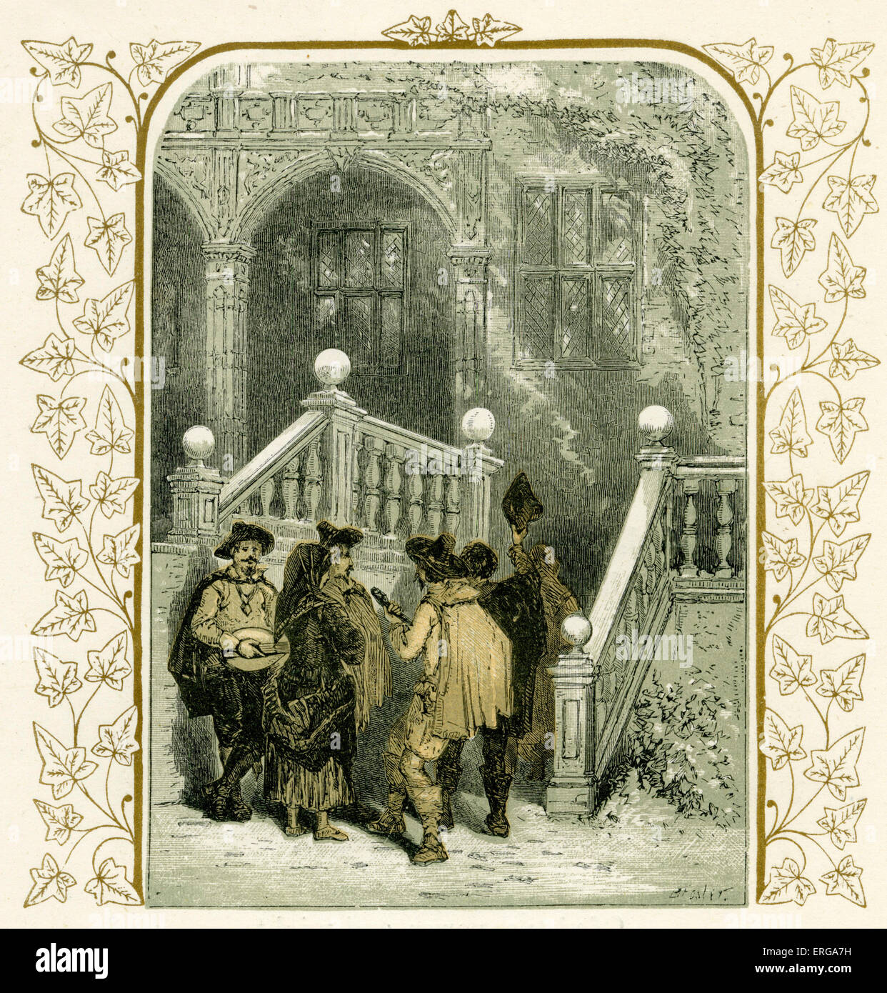 Christmas carolers - illustrazione di Birket Foster, 1872. Foto Stock