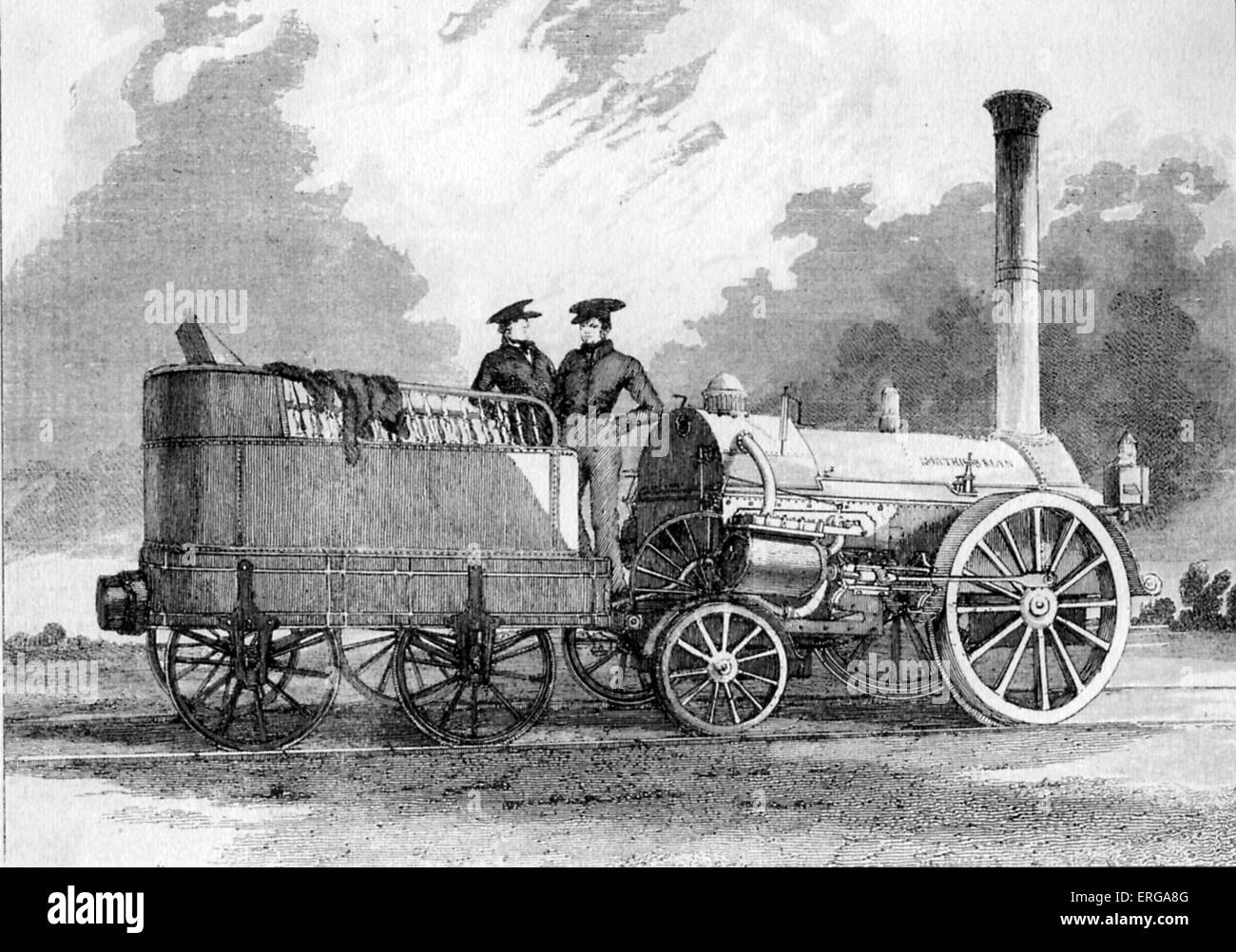 Locomotiva "Northumbrian' progettato da Robert Stephenson per la ferrovia tra Liverpool e Manchester, 1831. Dopo incisione da I. Shaw. Foto Stock