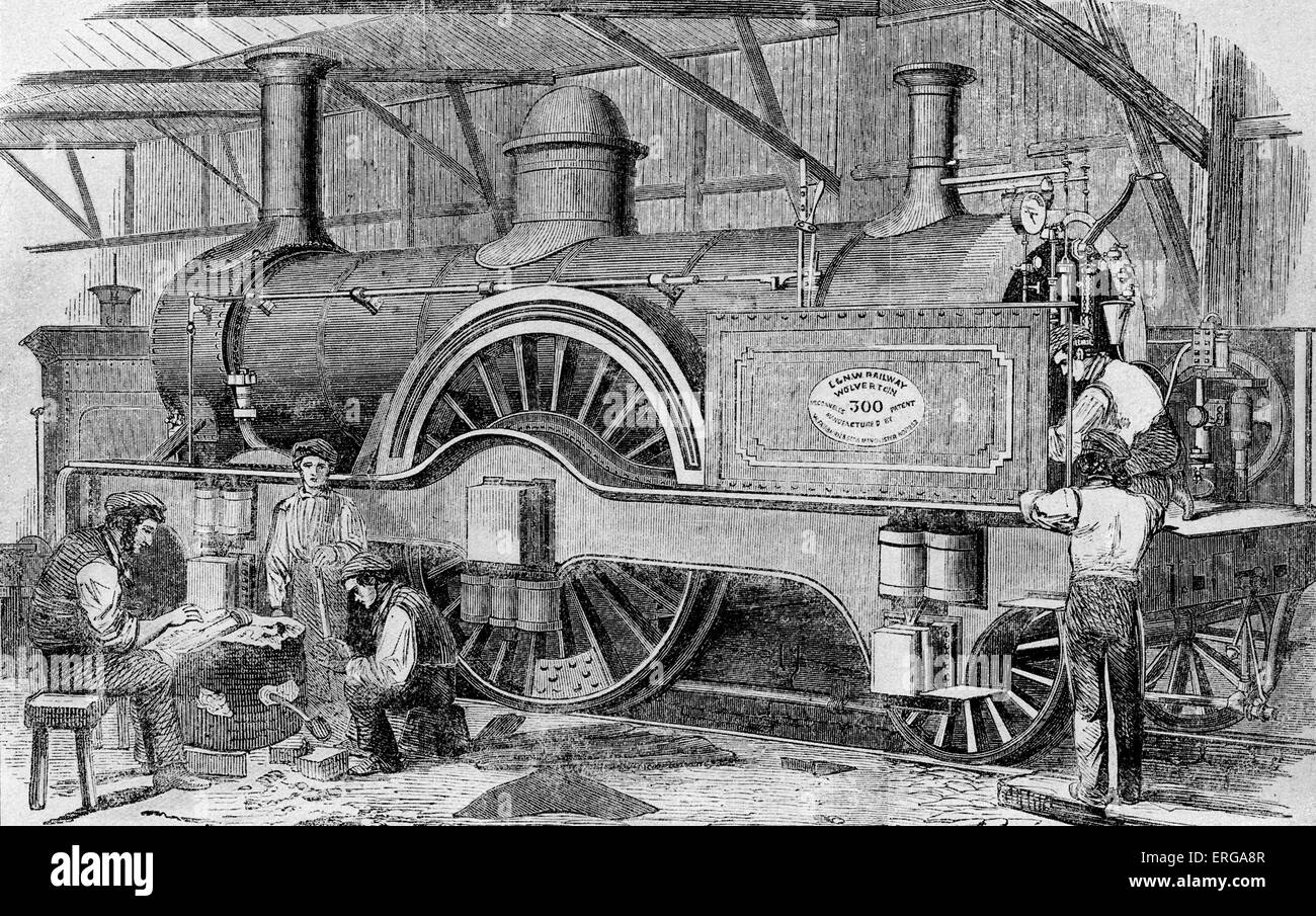 Locomotiva edificio progettato da McConnell per Londra e North Western Railway a Fairbairn in Manchester, 1852. James Foto Stock