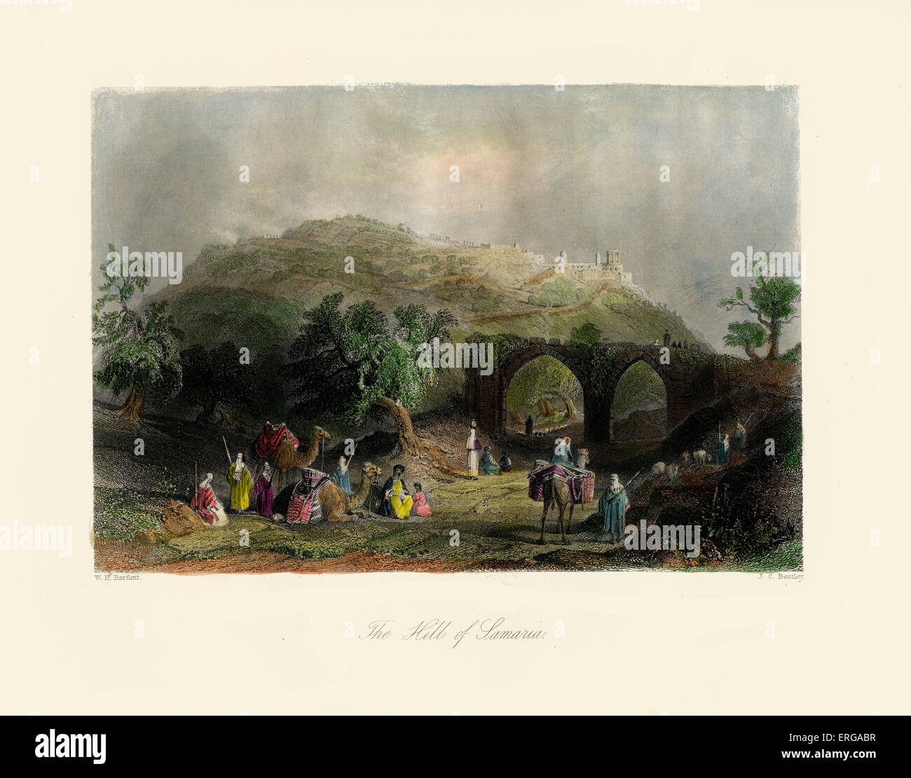 Terra Santa - La collina di Samaria. ( I Re 16:24 Omni comprato collina di Samaria, da Semer) c.1840 colorate a mano incisione. Foto Stock