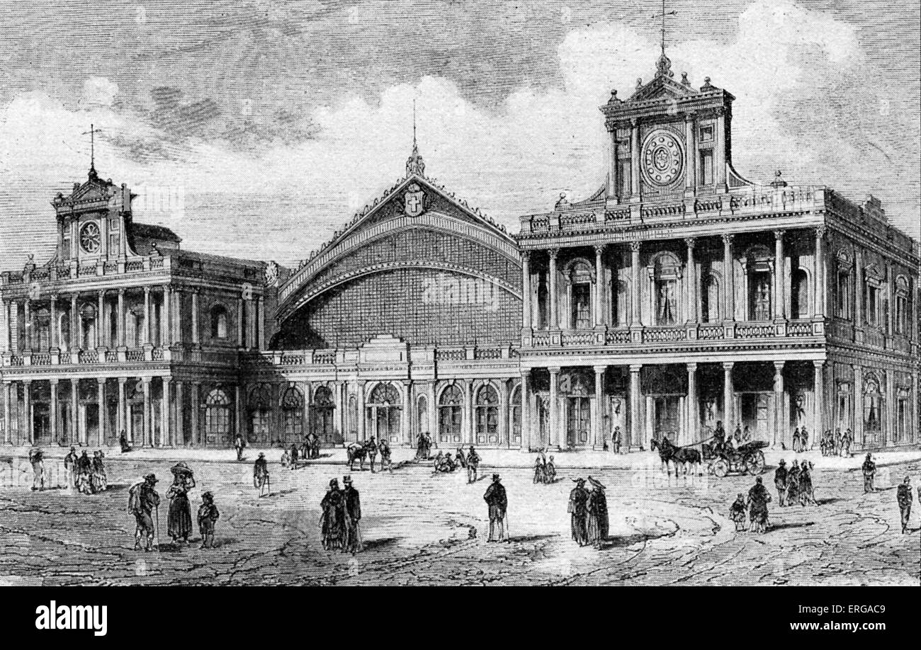 Hall di Anhalt stazione ferroviaria di Berlino, ca 1880. Foto Stock