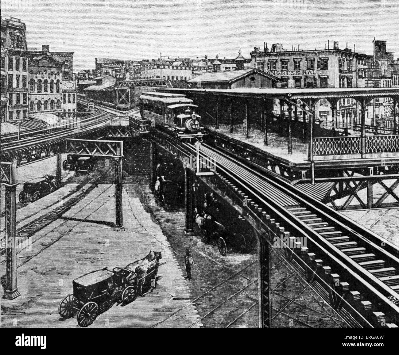 New York subway, xix secolo. Vista dalla piazza Chatam, di giunzione delle linee di seconda e terza avenue. Foto Stock