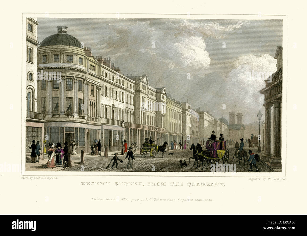 Viste su Londra: Regent Street, dal quadrante. Disegnata da Thomas Hosmer Shepherd 1792 - 1864. Incisi da W. Tombleson. Foto Stock