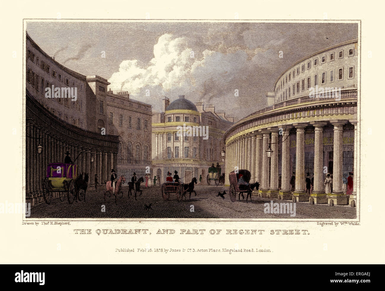 Viste di Londra: il quadrante, e la parte di Regent Street. Disegnata da Thomas Hosmer Shepherd 1792 - 1864. Incisi da W. Wallis. Foto Stock