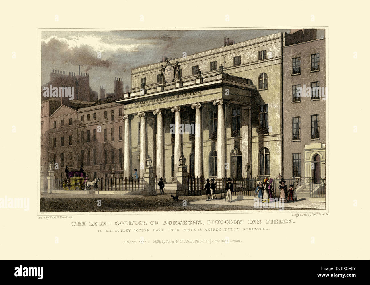 Viste di Londra come il Royal College of Surgeons, Lincolns nei campi. Disegnata da Thomas Hosmer Shepherd 1792 - 1864. Incisi da W. Foto Stock
