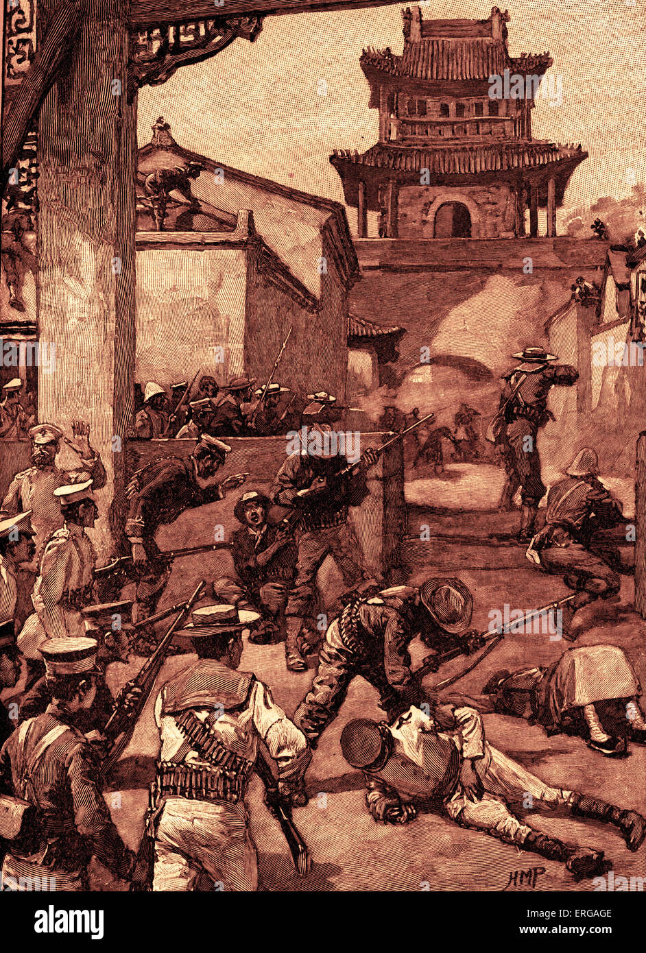 La guerra in Cina: i combattimenti a Tientsin, 1900 Foto Stock