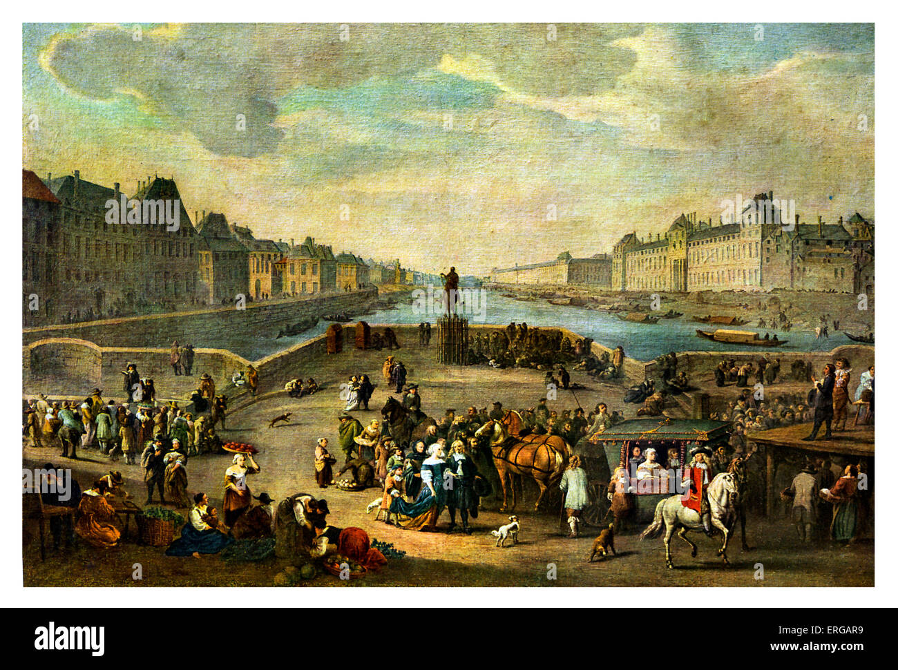 Carrello Attraversare Pont Neuf, XVIII secolo, all'inizio del regno di Luigi XVI di Francia (23 agosto 1754 - 21 gennaio Foto Stock