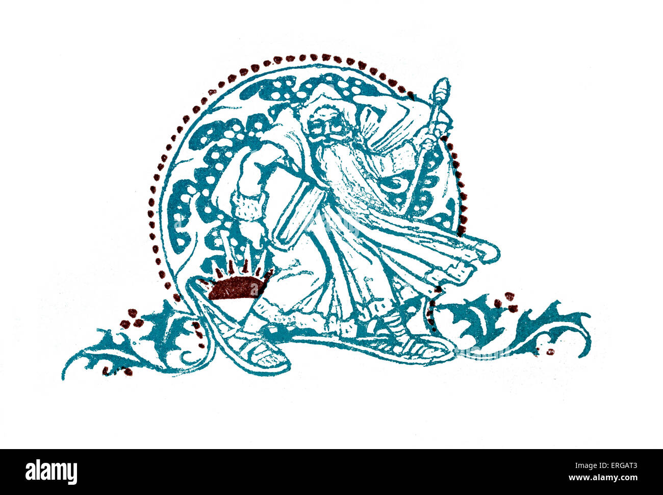 Il vecchio uomo che cammina attraverso la neve. Illustrazioni di Walter Crane 1845 -1915. (L'illustrazione per il frame storia ' Tanglewood Foto Stock