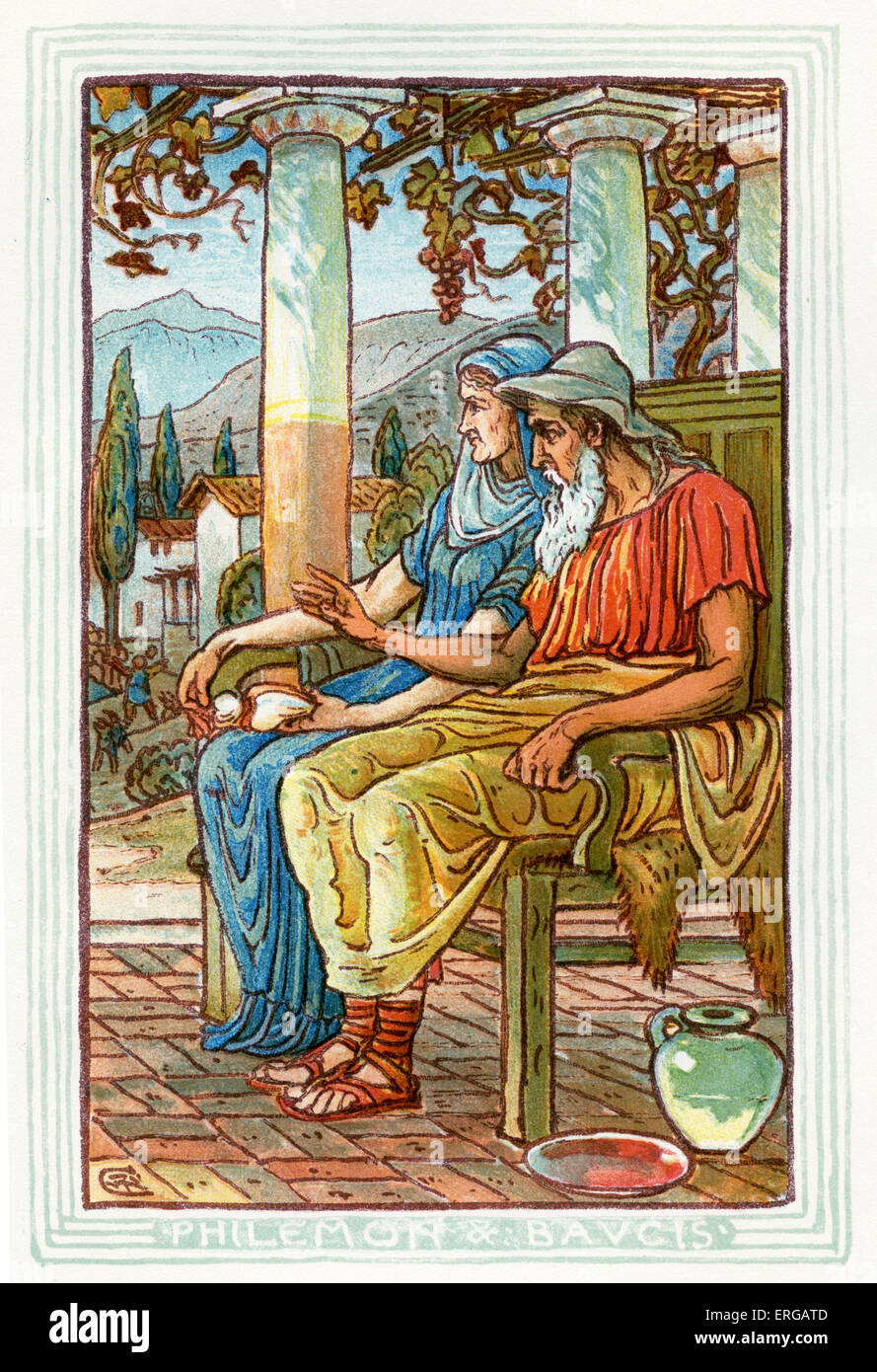 Filemone e Baucis. Racconto di miti greci di Nathaniel Hawthorne (1804 - 1864). Illustrazioni di Walter Crane 1845 -1915 Foto Stock