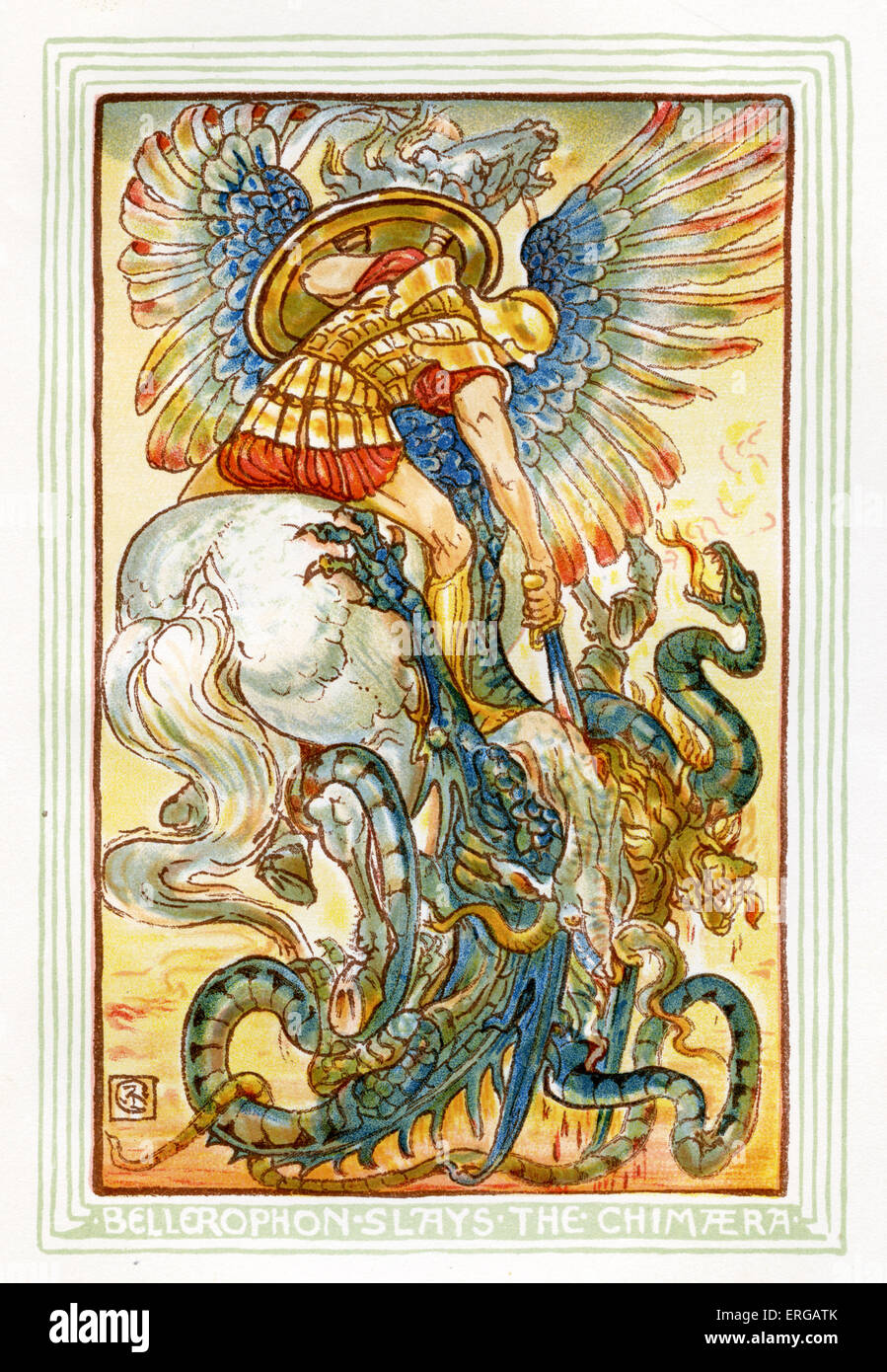 Bellerophon uccide la Chimera / Chimera. Racconto di miti greci di Nathaniel Hawthorne (1804 - 1864). Illustrazioni di Walter Crane 1845 -1915 Foto Stock