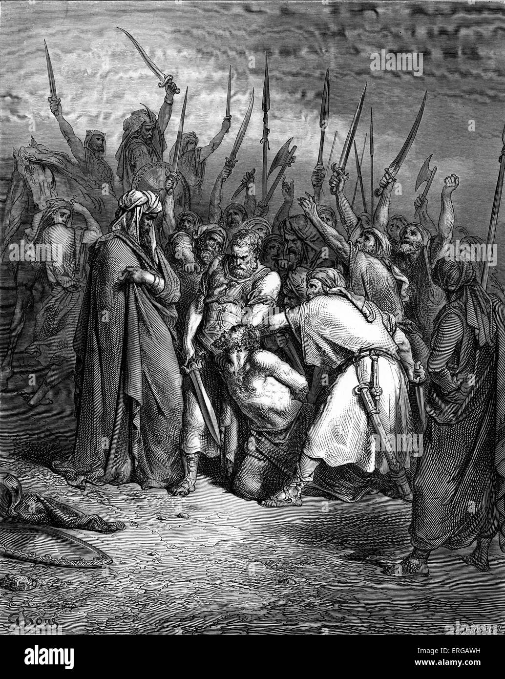 Morte di Agag / "una morte de Agag,'incisione di Gustave Doré (1832 - 1883). Saul ha Agag uccisi a Ghilgal. Incisione di Goebel. Foto Stock