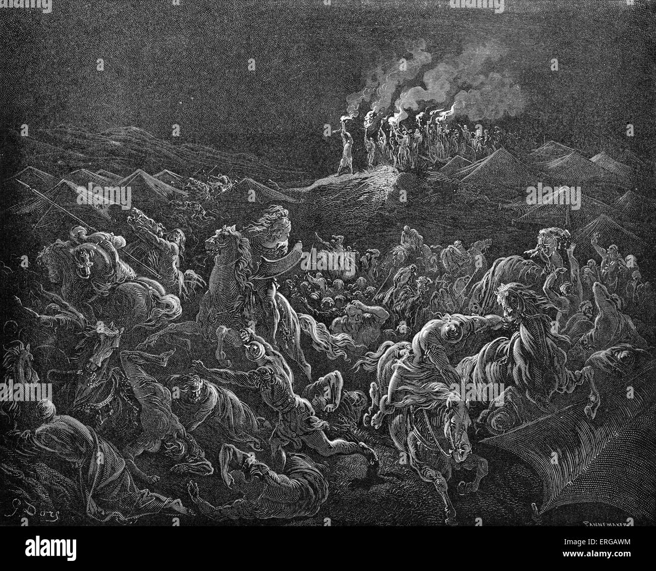 'I Madianiti messo in fuga ' incisione di Gustave Doré (1832 - 1883). Libro dei giudici, Capitolo 7. Incisione di Pannemaker. Foto Stock