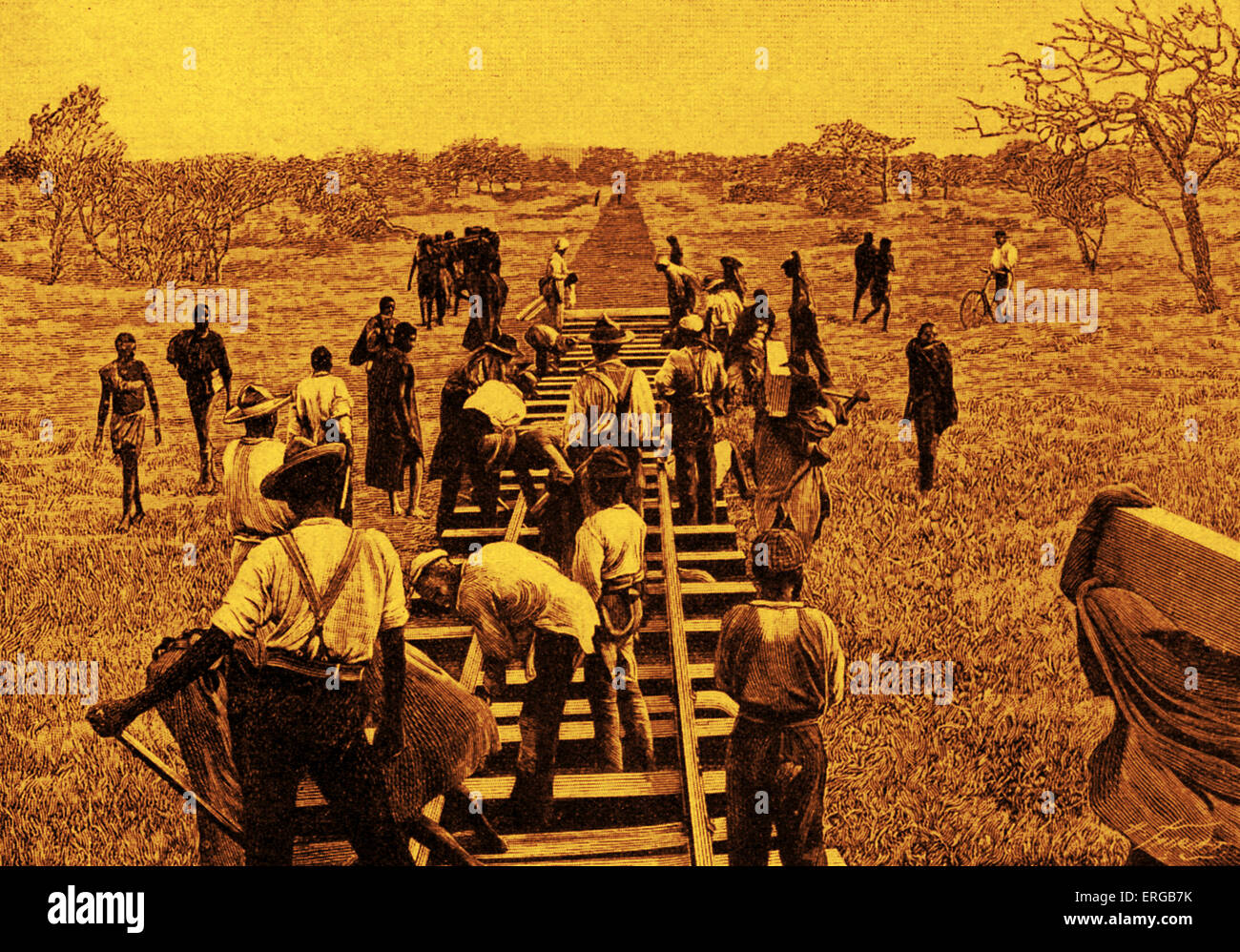 Costruzione del capo a Il Cairo ferroviarie, 1903. Il capo al Cairo ferrovia è un progetto incompleto per attraversare l'Africa da sud a Foto Stock