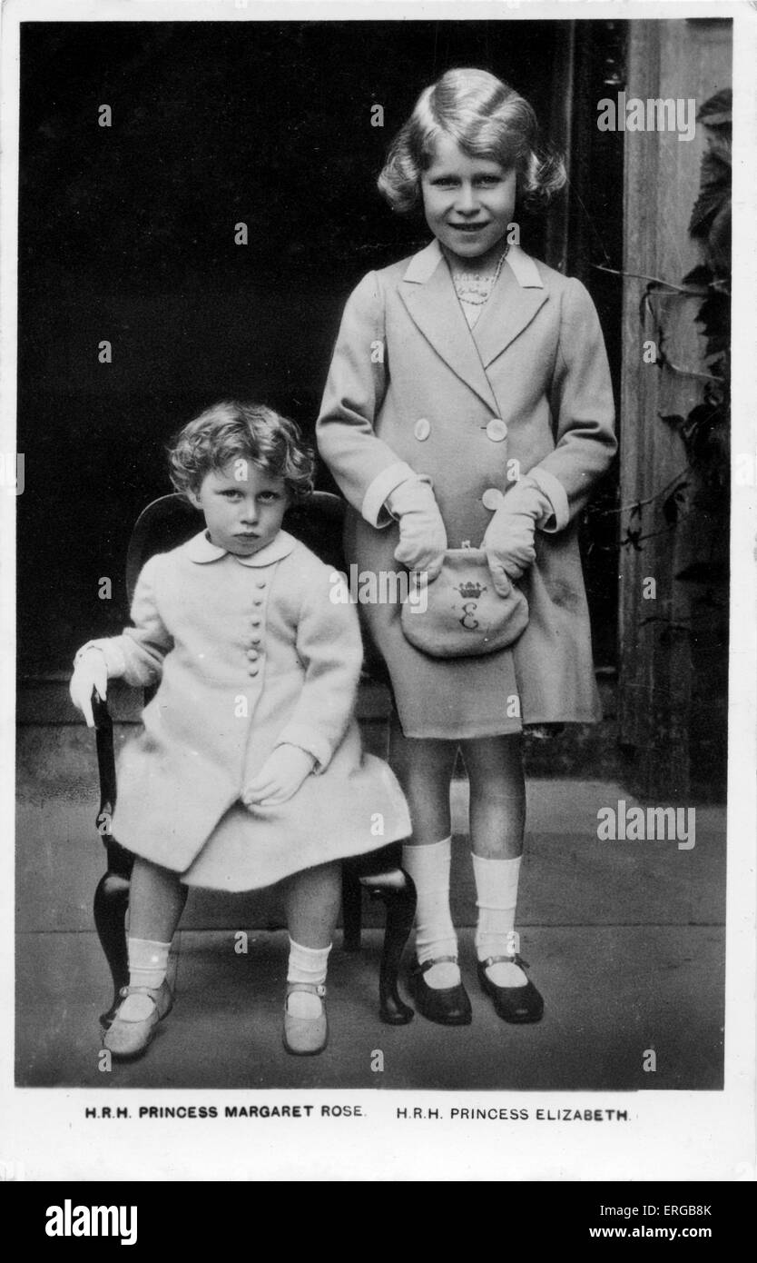 La principessa Margaret e la principessa Elisabetta, il Royal sorelle, come bambini, 1930s. Il fotografo non noto. Foto Stock