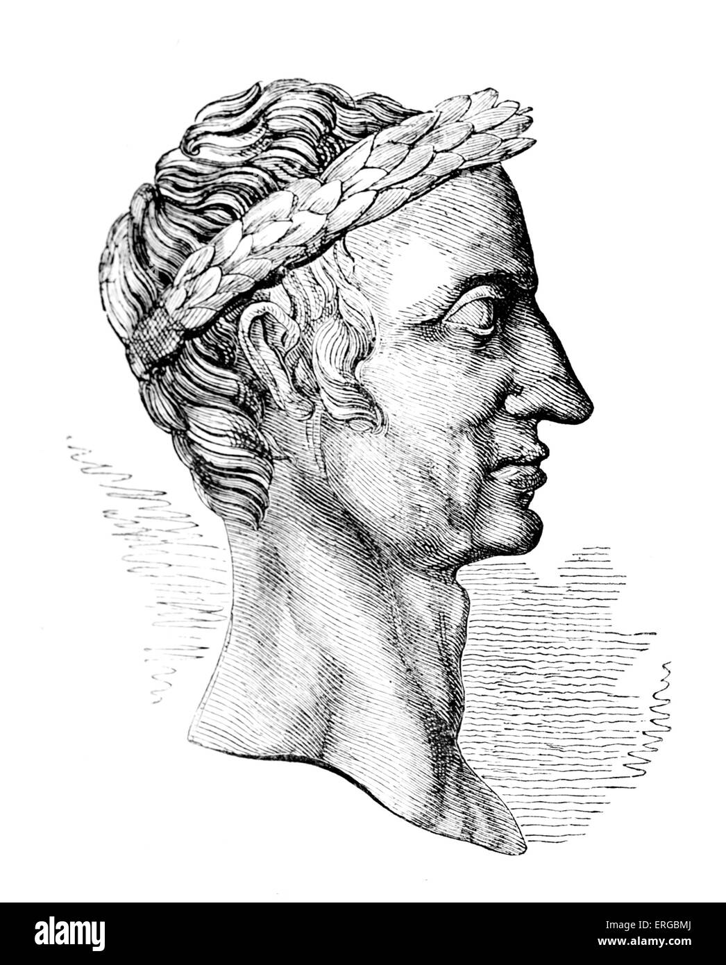 Giulio Cesare - profilo. Preso da una moneta di rame nel British Museum. Caio Giulio Cesare: il generale romano e statista, b. 13 Luglio 100 BC - d. 15 Marzo 44 BC. Foto Stock