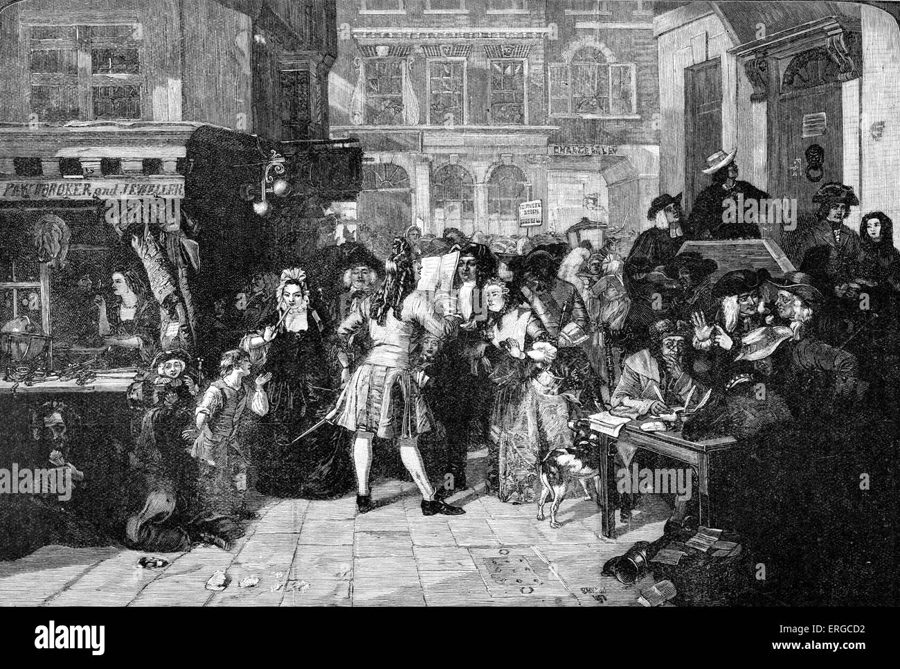 La South Sea Bubble dopo l'originale da E. M.Ward, RA. La South Sea Company negoziati con il Sud America nel 1700s, ma Foto Stock