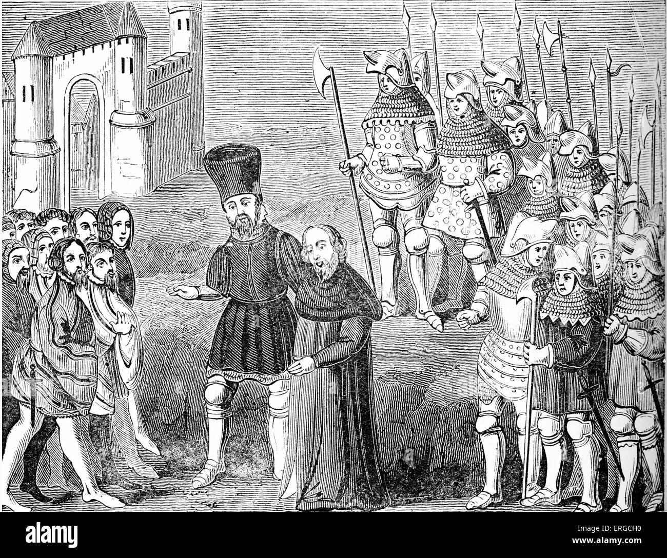 Richard II e Henry Bolingbroke arriva a Londra, 1399. Bolingbroke, figlio di Giovanni di Gaunt, sbarcati a Ravenspur nello Yorkshire Foto Stock