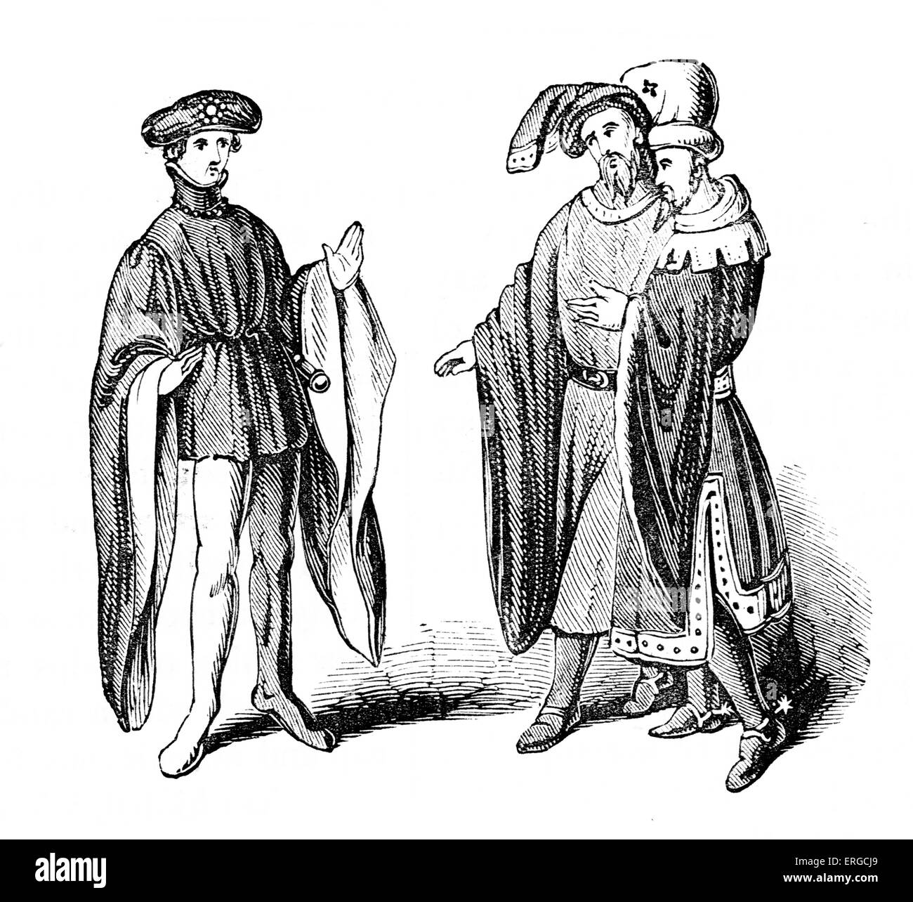 Costume maschile dal regno di Enrico V di Inghilterra. Re d'Inghilterra dal 1413 fino alla sua morte, 16 settembre 1386 - 31 agosto 1422. Foto Stock