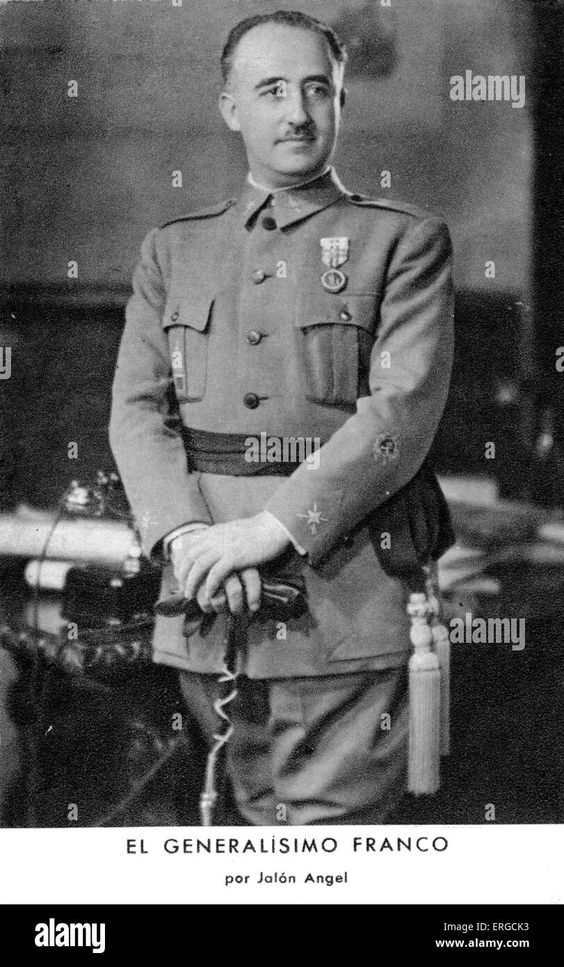 Il generale Francisco Franco - ritratto. Spagnolo generale militare, il dittatore e membro della Falange movimento: 4 dicembre 1892 - 20 novembre 1975. Foto Stock