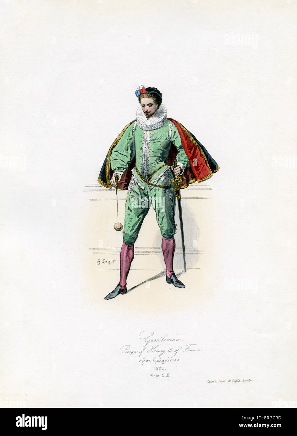 Gentleman, 1586, dal regno di Enrico III di Francia - da incisione di Hippolyte Pauquet, dopo Gaiguières. HIII: 19 Foto Stock