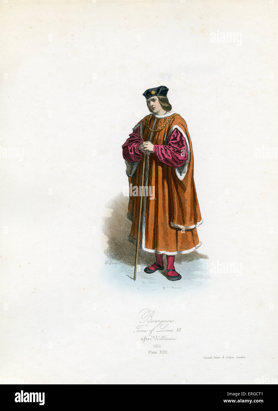 Bourgeois uomo francese dal regno di Luigi XII, 1510. Da incisione di Hippolyte Pauquet dopo Willemin. In feudo, pre- Foto Stock