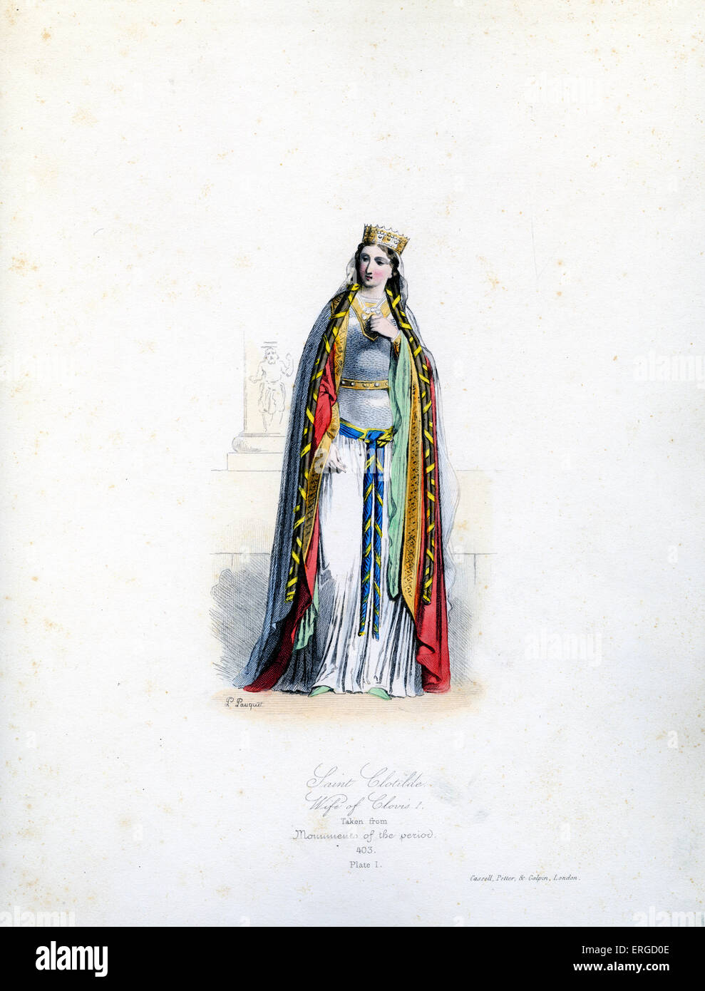 Santa Clotilde - da incisione di Polidor Pauquet. La seconda moglie del re frankish Clovis I. 475-545 annuncio. Piastra I. Foto Stock