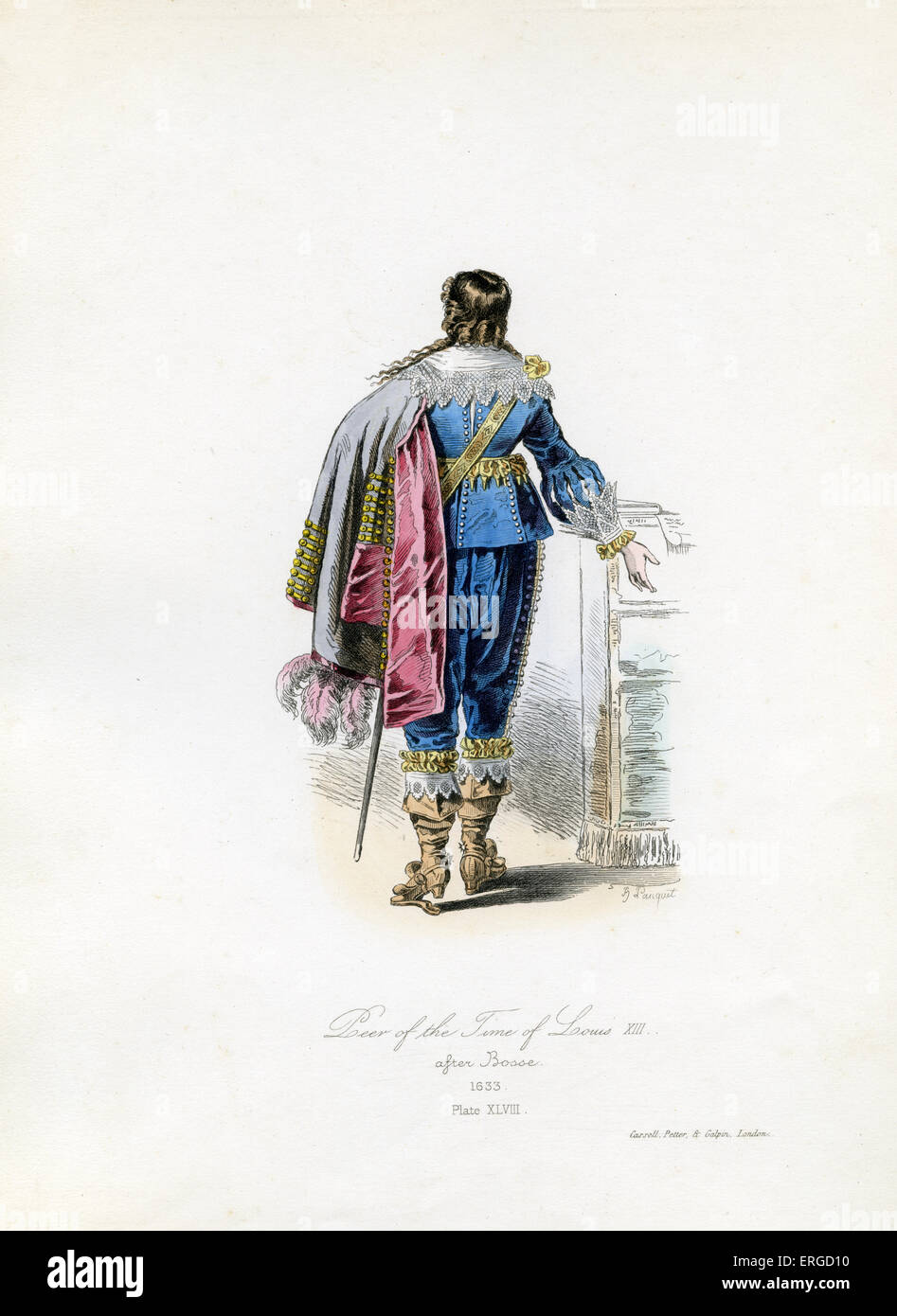 Peer dal tempo di Luigi XIII, 1633 - da incisione di Hippolyte Pauquet, dopo Bosse. Peer è eventualmente indossando pattens su Foto Stock